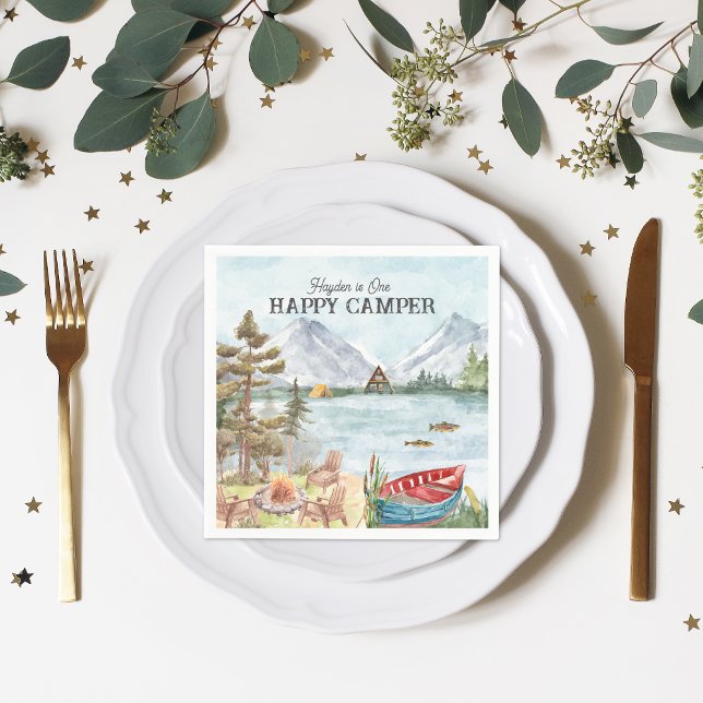 Happy Camper | Camping Birthday Party Serviette (Von Creator hochgeladen)