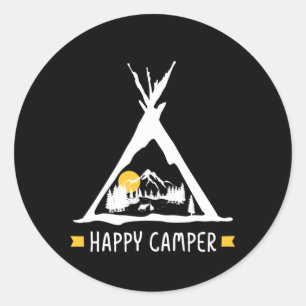 Happy Camper Camping Caravan Motorhome Geschenk Runder Aufkleber