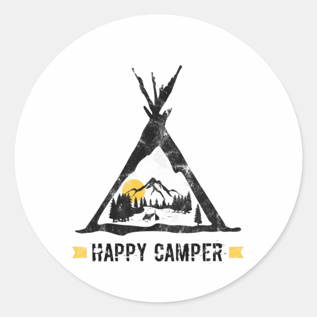 Happy Camper Camping Caravan Motorhome Geschenk Runder Aufkleber (Vorderseite)