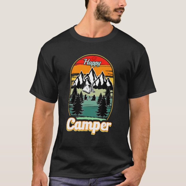 Happy Camper Camping Männer Frauen Retro 70er 80er T-Shirt (Vorderseite)