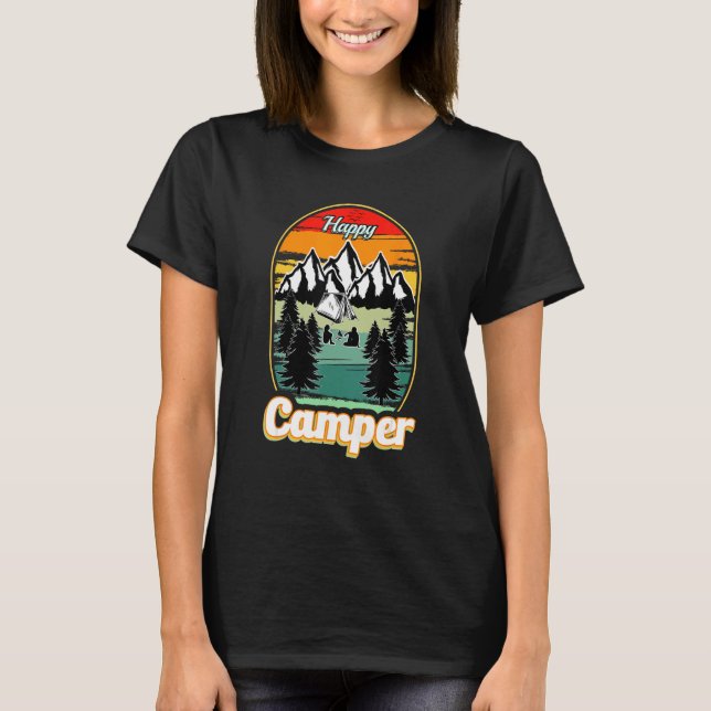 Happy Camper Camping  Men Women Retro 70s 80s T-Shirt (Vorderseite)