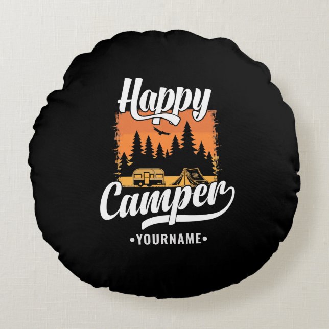 Happy Camper Camping Wandern Ristorante da Valenti Rundes Kissen (Vorderseite)