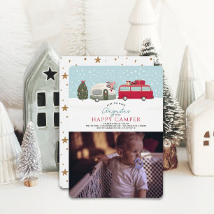 Happy Camper Christmas Blue 1. Geburtstag Foto Einladung