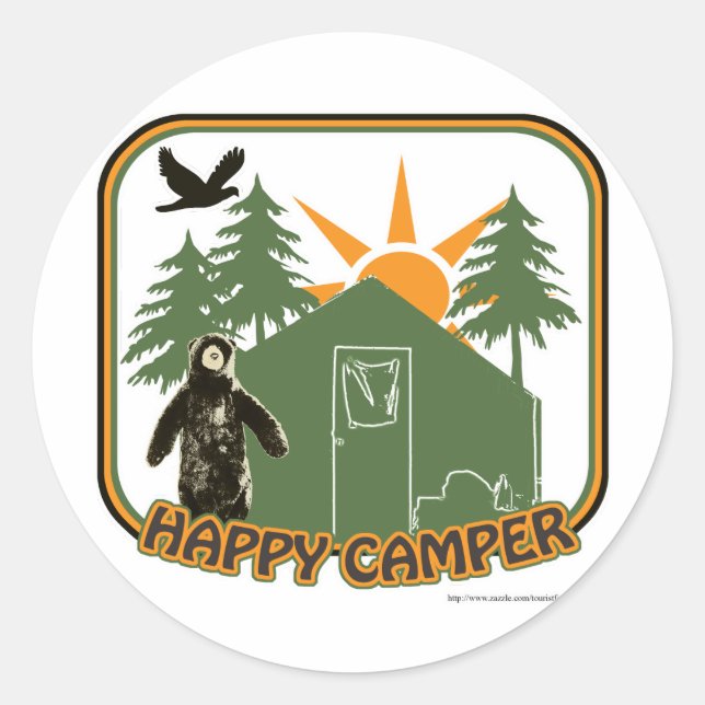 Happy Camper Classic Runder Aufkleber (Vorderseite)