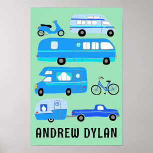 HAPPY CAMPER CUSTOM BABY NAME Campervan RV Vanlife Poster