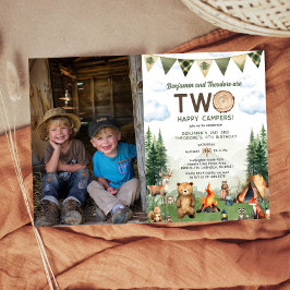 Happy Camper Duales Joint Double Birthday Foto Einladung