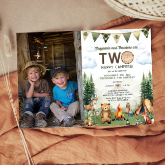 Happy Camper Duales Joint Double Birthday Foto Einladung