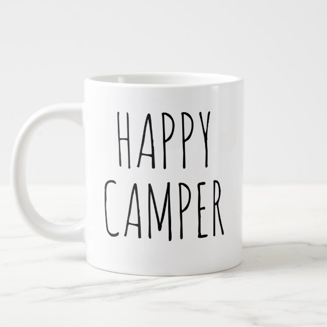 "Happy Camper" Einfaches modernes Bauernhaus Jumbo-Tasse (Links)