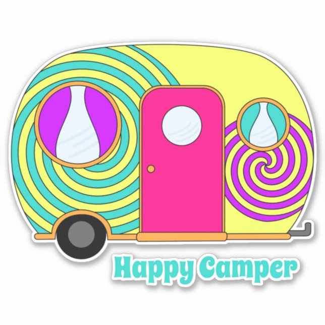 Happy Camper farbenfroher Rv Camper Anhänger Wirbe Aufkleber (Vorderseite)