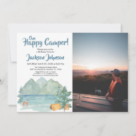 Happy Camper Foto Rustikale Berge Geburtstag Einladung