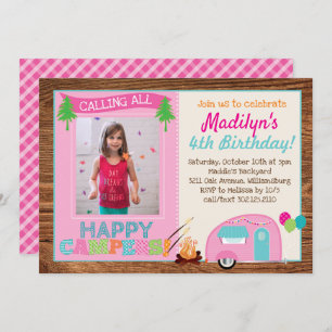 Happy Camper Girl Foto Geburtstagsparty Einladung