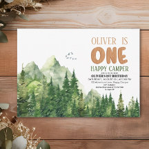 Happy Camper Green Watercolor Forest 1. Geburtstag