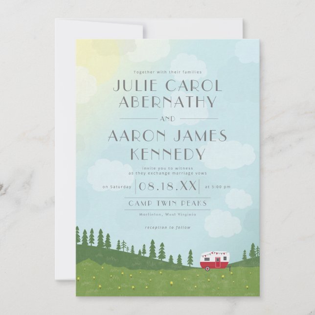 Happy Camper Hochzeit in Urlaubsort Camping (Vorderseite)