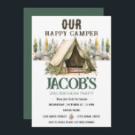 Happy Camper Kids 2. Geburtstag Einladung<br><div class="desc">Spaß neutrales Thema Camping Geburtstagskinder Party. Verfügbar als digitaler Download druckbar. Ideal für jede Jahreszeit. Bauen wir etwas Spaß für Ihre Kleine an ihrem Geburtstag! Benutzerdefiniertes,  personalisiertes,  bearbeitbares elektronisches Download Wasserfarbenzelt,  Bäume,  Wälder,  Kompass,  Abenteuer beginnt,  Happy Camping</div>