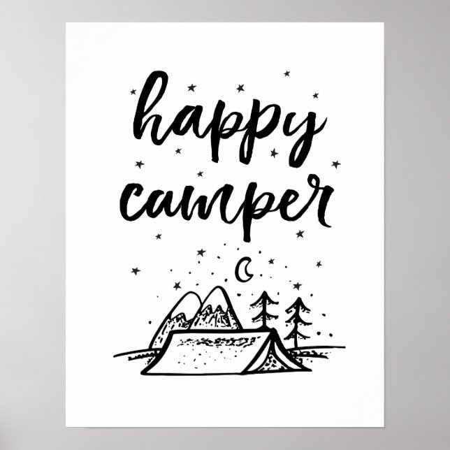Happy Camper Kinder drucken Schwarz-Weiß-Dekoratio Poster (Vorne)