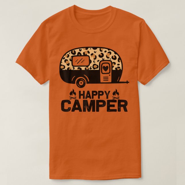 Happy Camper Leopard Funny Matching Camping Crew T-Shirt (Design vorne)