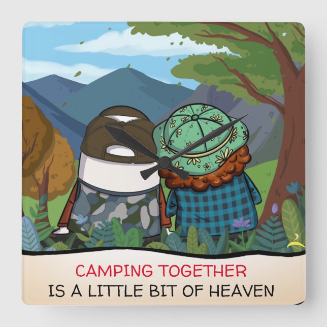 Happy Camper Life Quote Mountain Vista Template Quadratische Wanduhr (Vorderseite)