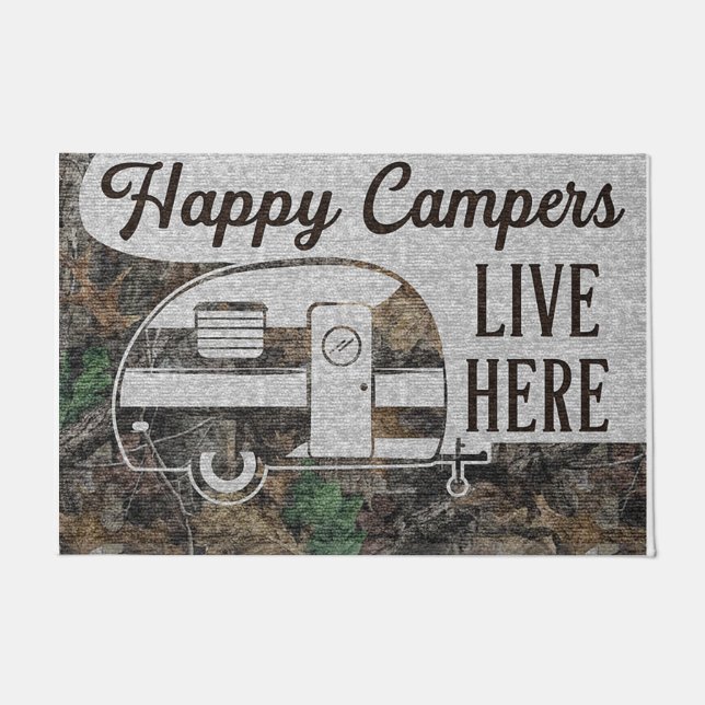 Happy Camper Lives Here Doormat, Personalized Fußmatte (Vorderseite)