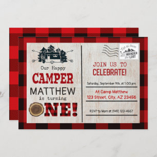 Happy Camper Lumberjack Flannel Erster Geburtstag Einladung