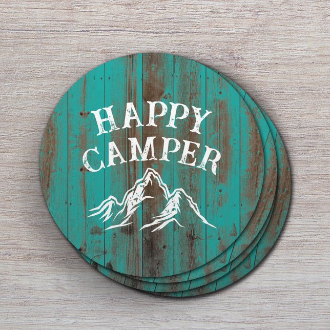 Happy Camper Mountain Adventure Aquamarin Barn Cam Runder Pappuntersetzer (Von Creator hochgeladen)