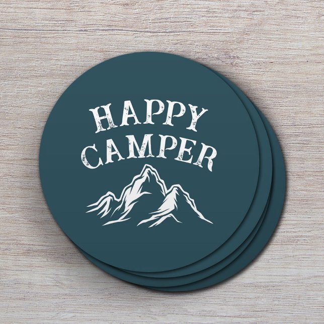 Happy Camper Mountain Adventure Aquamarines Campin Runder Pappuntersetzer (Von Creator hochgeladen)
