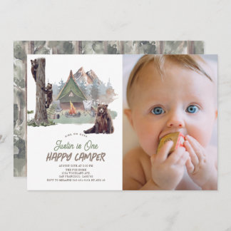Happy Camper Mountain Bears Junge 1. Geburtstag Einladung