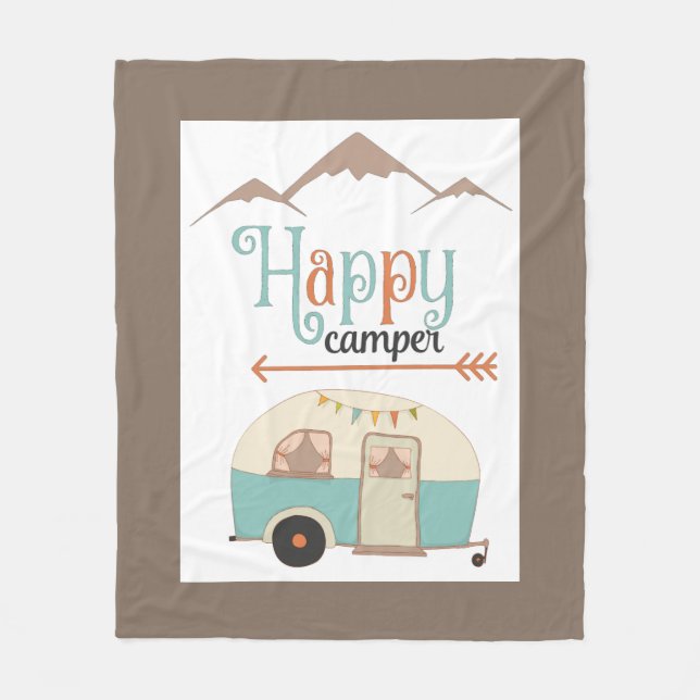 Happy Camper Niedlich Retro RV Fleecedecke (Vorderseite)