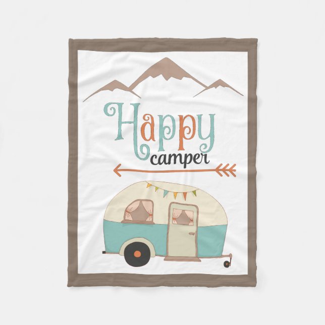 HAPPY CAMPER Niedlich Retro RV Fleecedecke (Vorderseite)