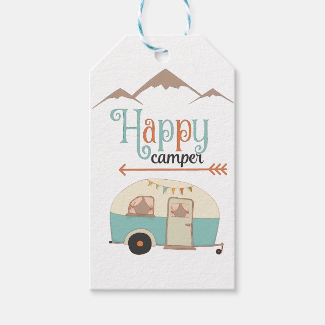 HAPPY CAMPER Niedlich Retro RV Geschenkanhänger (Vorderseite)