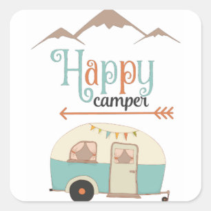 Happy Camper Niedlich Retro RV Quadratischer Aufkleber