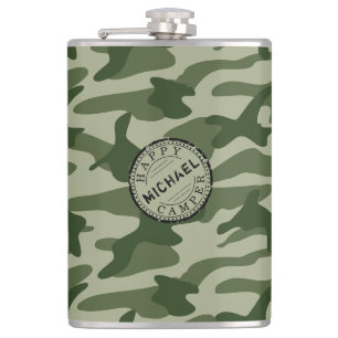 Happy Camper Olive Green Camouflage Name Camping R Flachmann