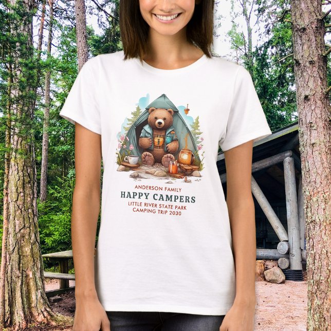 Happy Camper Personalisierter Familienbär Niedlich T-Shirt (Von Creator hochgeladen)