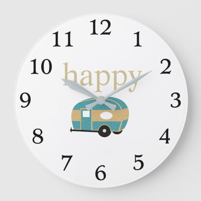 Happy Camper Personality Gold Aquamarin Travel Tra Große Wanduhr (Vorderseite)