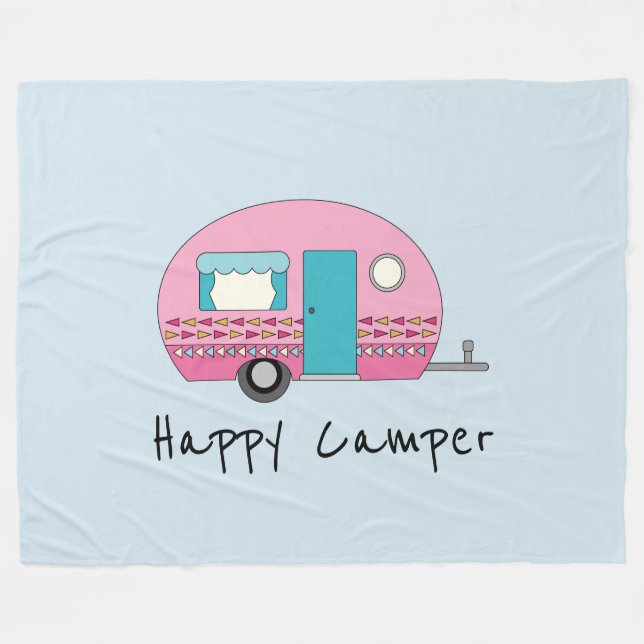 Happy Camper Pink RV Fleecedecke (Vorderseite (Horizontal))