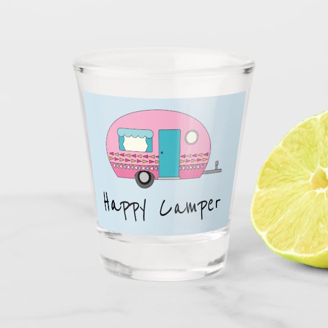 Happy Camper Pink RV Schnapsglas (Vorderseite)