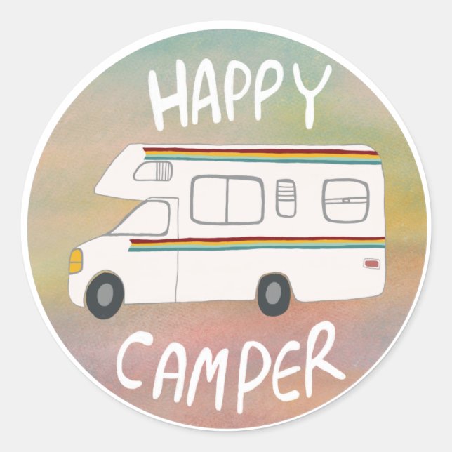 Happy Camper Rainbow RV Sunset Motorhome RV Runder Aufkleber (Vorderseite)