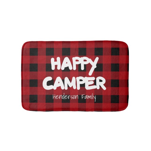Happy Camper Red and Black Buffalo Kariert Family Badematte (Vorderseite)