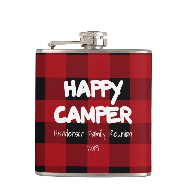Happy Camper Red Kariert Family Wiedersehen Flachmann (Vorderseite)