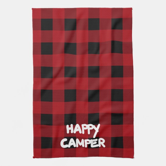 Happy Camper Red und Black Buffalo Kariert Geschirrtuch (Vertikal)