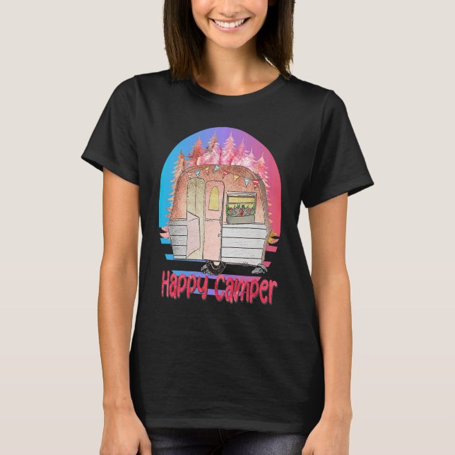Happy Camper Retro Sunset with Teardrop Camper T-Shirt (Vorderseite)