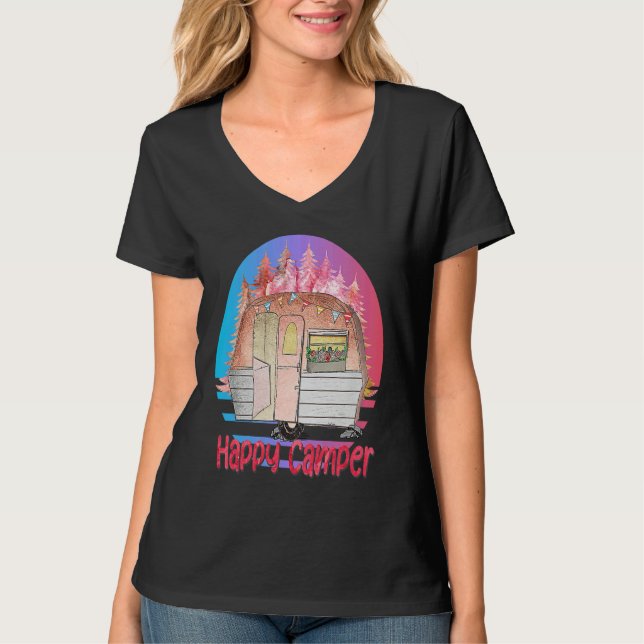 Happy Camper Retro Sunset with Teardrop Camper T-Shirt (Vorderseite)
