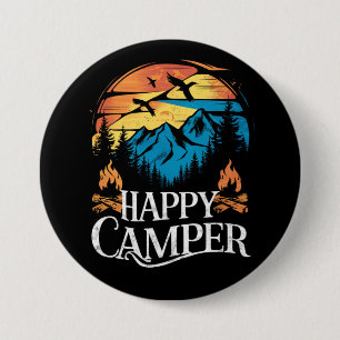 Happy Camper Retro Vintag Matching Camping Crew Button