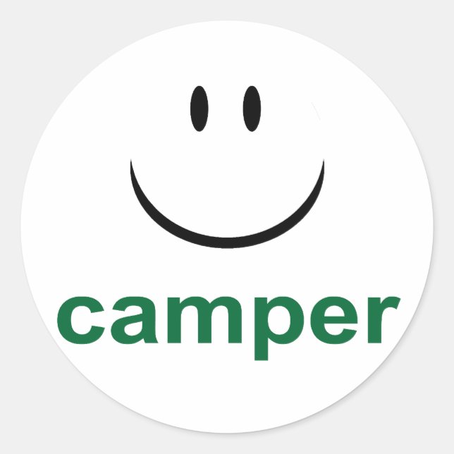 Happy Camper Runder Aufkleber (Vorderseite)