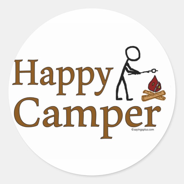 Happy Camper Runder Aufkleber (Vorderseite)