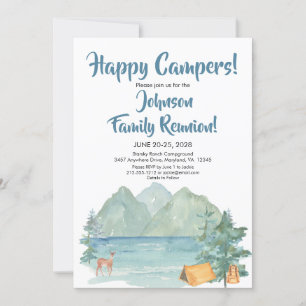 Happy Camper Rustic Mountains Family Wiedersehen Einladung