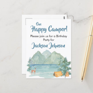 Happy Camper Rustikale Berge Wasserfarbe Geburtsta Postkarte
