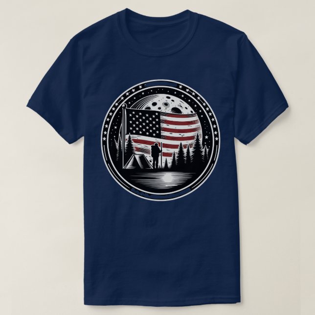 Happy Camper RV Camping American Flag Vollmond Me T-Shirt (Design vorne)