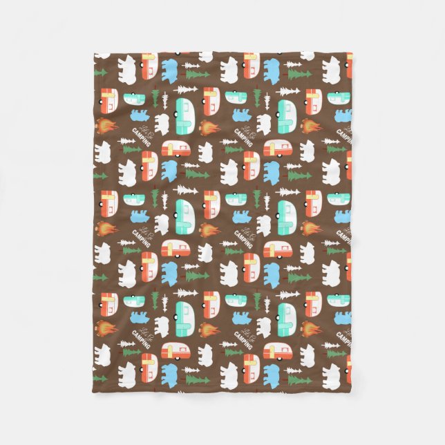 Happy Camper RV Camping Fleece Blanket - Brown (Vorderseite)