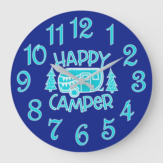 Happy Camper RV Camping Traveller Wall Clock Große Wanduhr (Vorderseite)