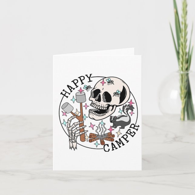 Happy Camper Skeleton Marshmallow Funny Camping Lo Karte (Vorderseite)